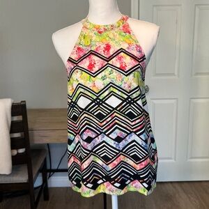Minkpink Colorful Geometric Psychedelic Print Flowy Halter Top - Size S